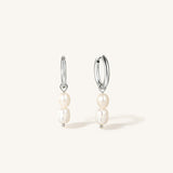 Duo Pearl Drop Hoop Earrings