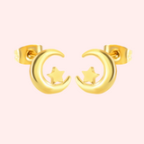 Rounded Moon & Star Hypoallergenic Earrings