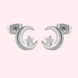 Rounded Moon & Star Hypoallergenic Earrings
