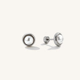 Pearl Bezel Set Flat Back Earrings