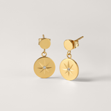 Celestial Star Disc Drop Stud Earrings