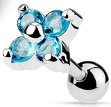 Stainless Steel Barbell with Crystal Flower