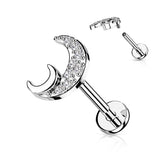 Stainless Steel CZ Double Moon Flat Back Labret