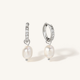 Pavé Pearl Drop Hoop Earrings