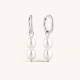 Duo Pearl Drop Hoop Earrings