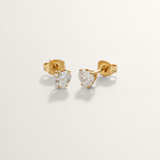 Love heart cubic zirconia hypoallergenic earrings in gold on white background