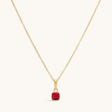 Gold Classic Cushion Stone Necklace with a ruby gemstone pendant.