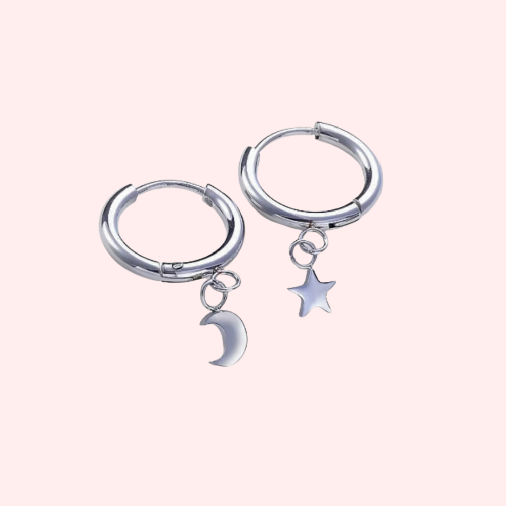 Star and moon huggie earrings sales