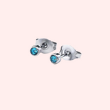 Aquamarine Bezel Set Hypoallergenic Stud Earrings - March