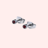 Garnet Bezel Set Hypoallergenic Stud Earrings - January
