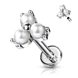 Single Pearl Prong Set Triangle Cartilage Hypoallergenic Stud