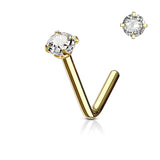 Prong Set CZ L Bend Hypoallergenic Nose Stud