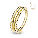 Single Hinged Segment Hypoallergenic Hoop with Double-Sided Milgrain Beads