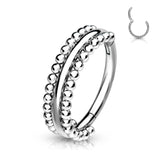 Single Hinged Segment Hypoallergenic Hoop with Double-Sided Milgrain Beads