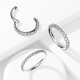 Single Titanium Hinged Segment Hypoallergenic Hoop w/ Paved CZ