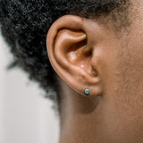 Aquamarine Bezel Set Hypoallergenic Stud Earrings - March