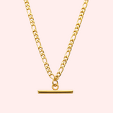 A silver stainless steel Figaro link bar pendant necklace with a chain length of 40cm and a bar pendant of 20mm.