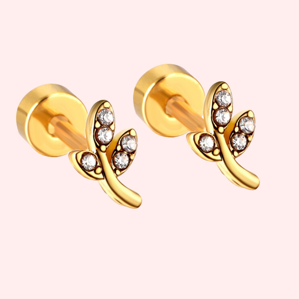 CZ Mini Leaf Hypoallergenic Flat Back Stud Earring