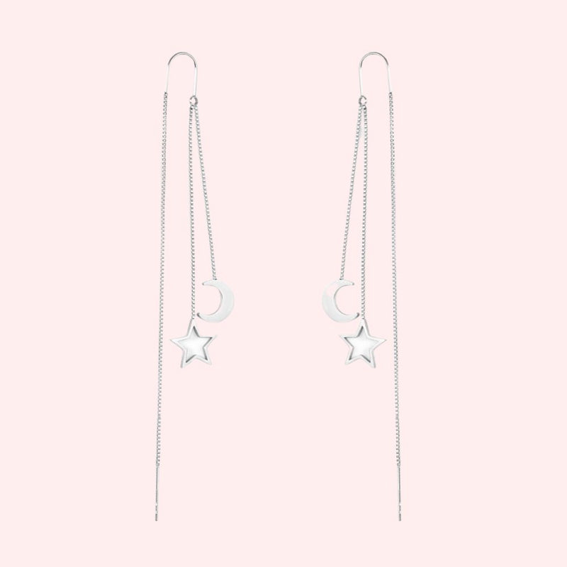 Star & Moon Threader Hypoallergenic Earrings