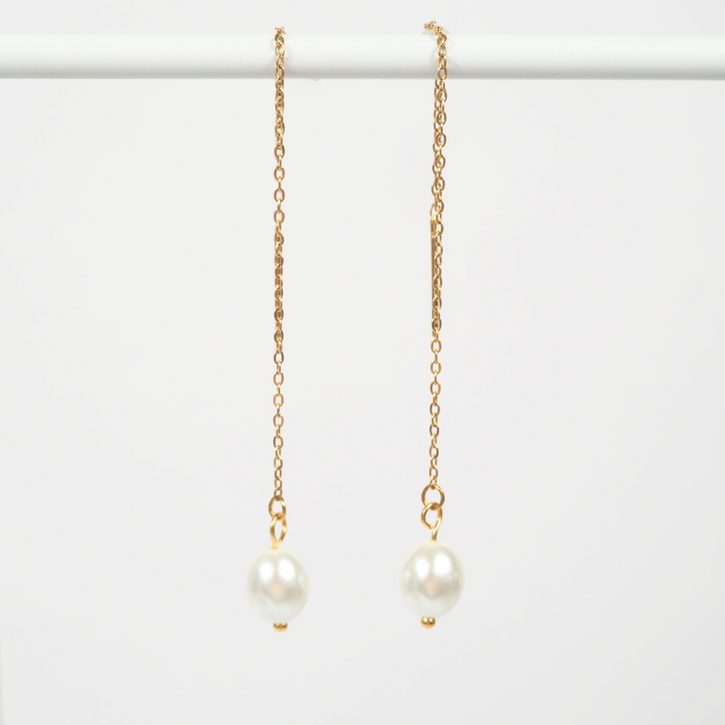 Large Pearl Threader Hypoallergenic Earrings