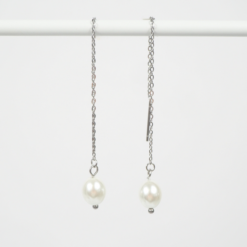 Large Pearl Threader Hypoallergenic Earrings