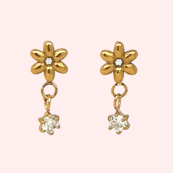 Dainty Flower with CZ Drop Hypoallergenic Earring