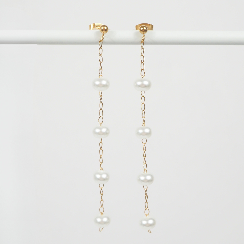 Long Pearl Drop Hypoallergenic Stud Earrings