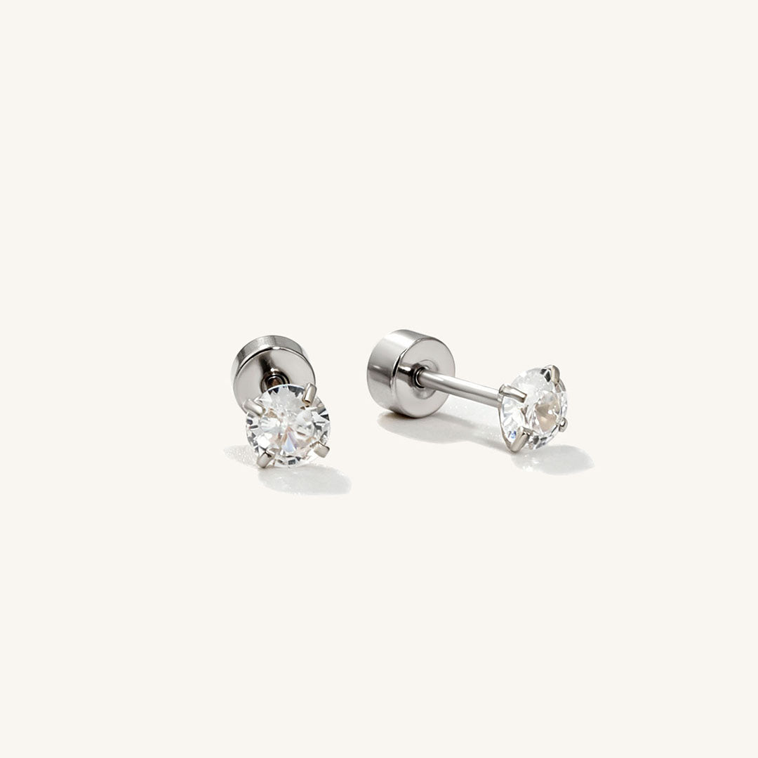Cubic Zirconia Hypoallergenic Flat Back Stud Earring