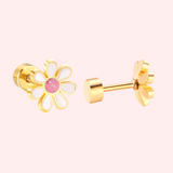 Colourful Flower Hypoallergenic Flat Back Stud Earring