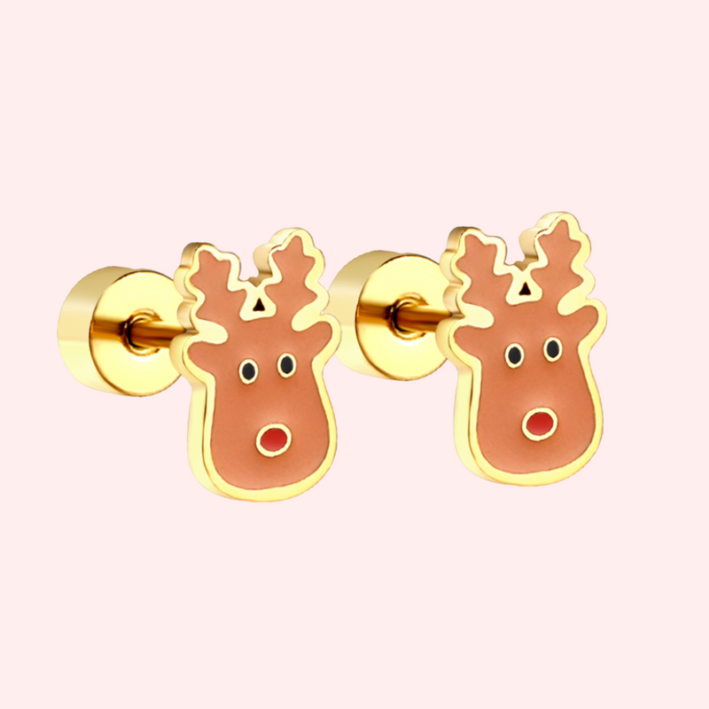 Reindeer Hypoallergenic Flat Back Stud Earrings