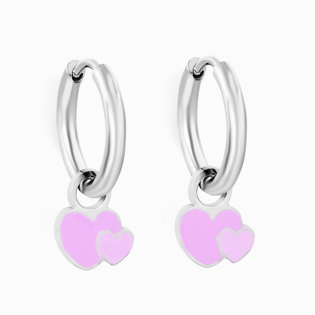 Double Heart Charm Hypoallergenic Hoop Earrings