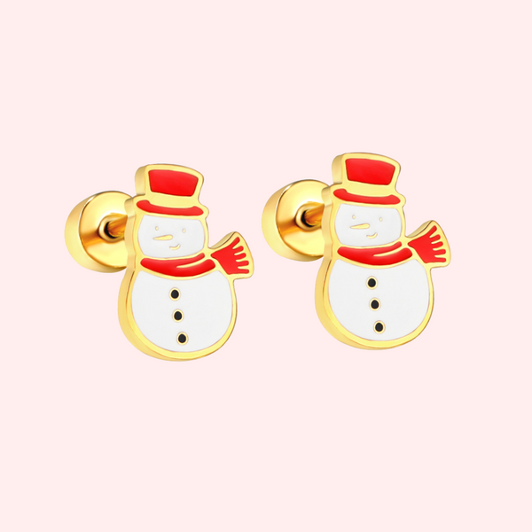 Snowman Hypoallergenic Flat Back Stud Earrings