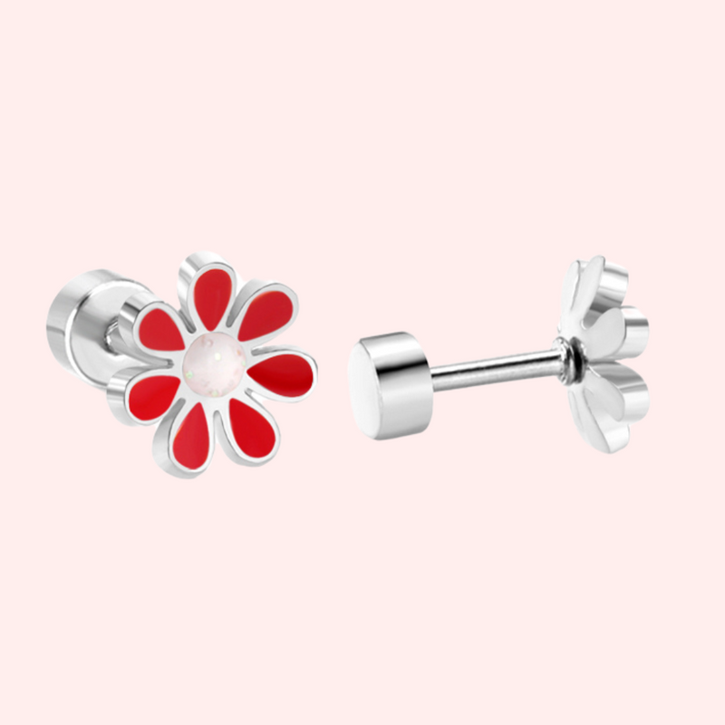 Colourful Flower Hypoallergenic Flat Back Stud Earring