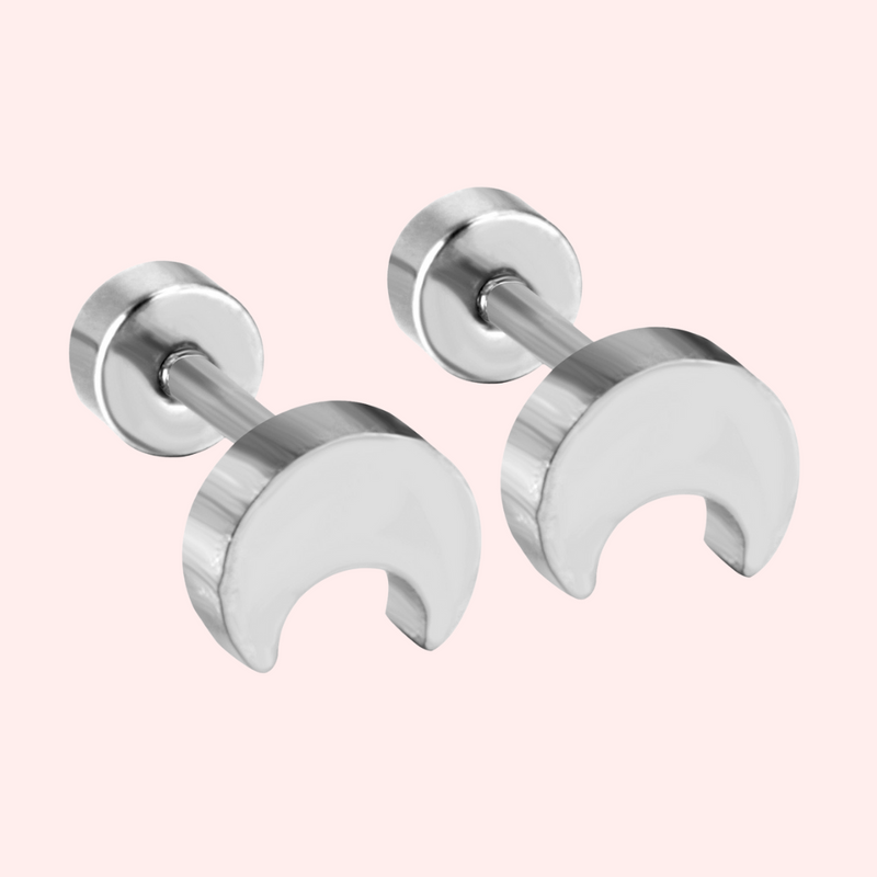 Moon Hypoallergenic Flat Back Stud Earring