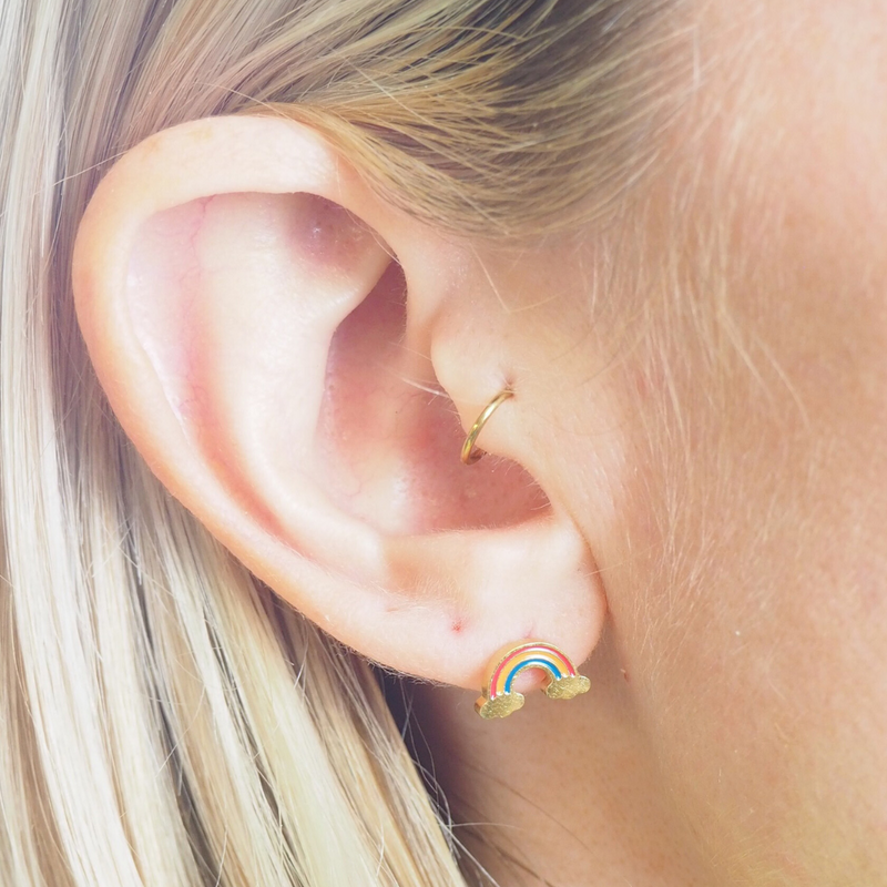 Rainbow Hypoallergenic Flat Back Stud Earring