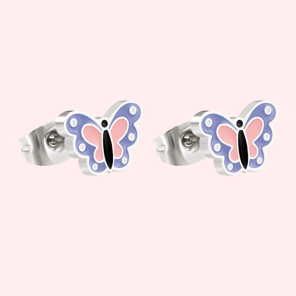 Enamel Butterfly Stud Hypoallergenic Earrings