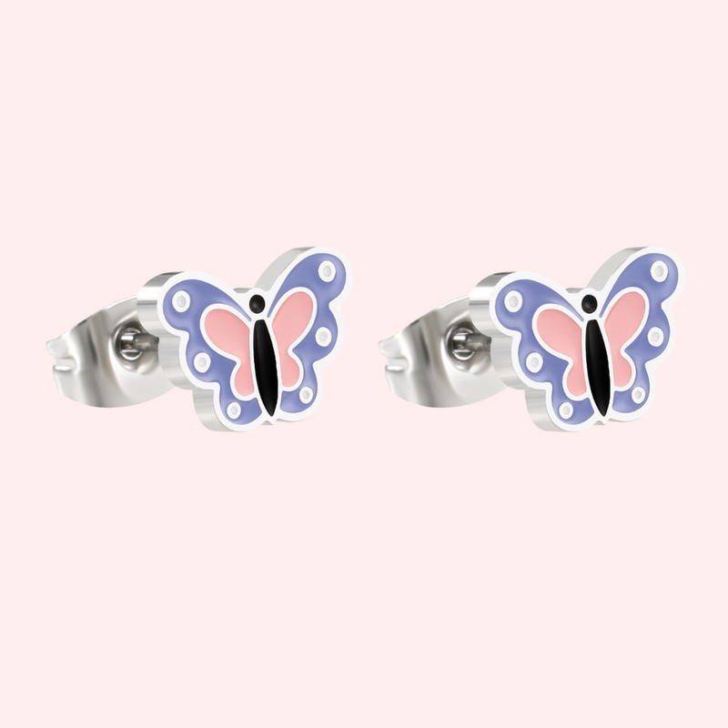 Enamel Butterfly Stud Hypoallergenic Earrings