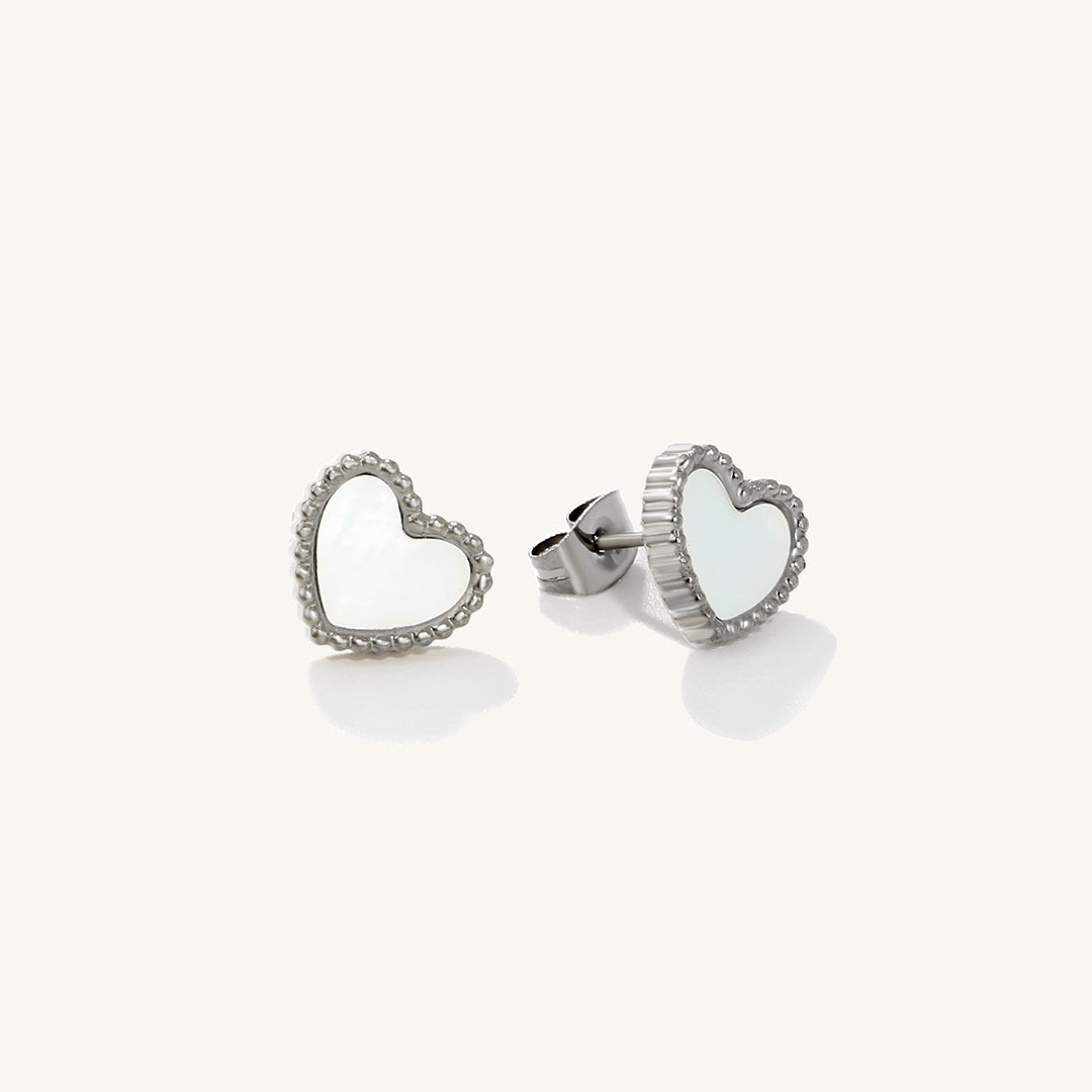 Bead Trim Heart Stud Earrings