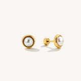 Pearl Bezel Set Flat Back Earrings
