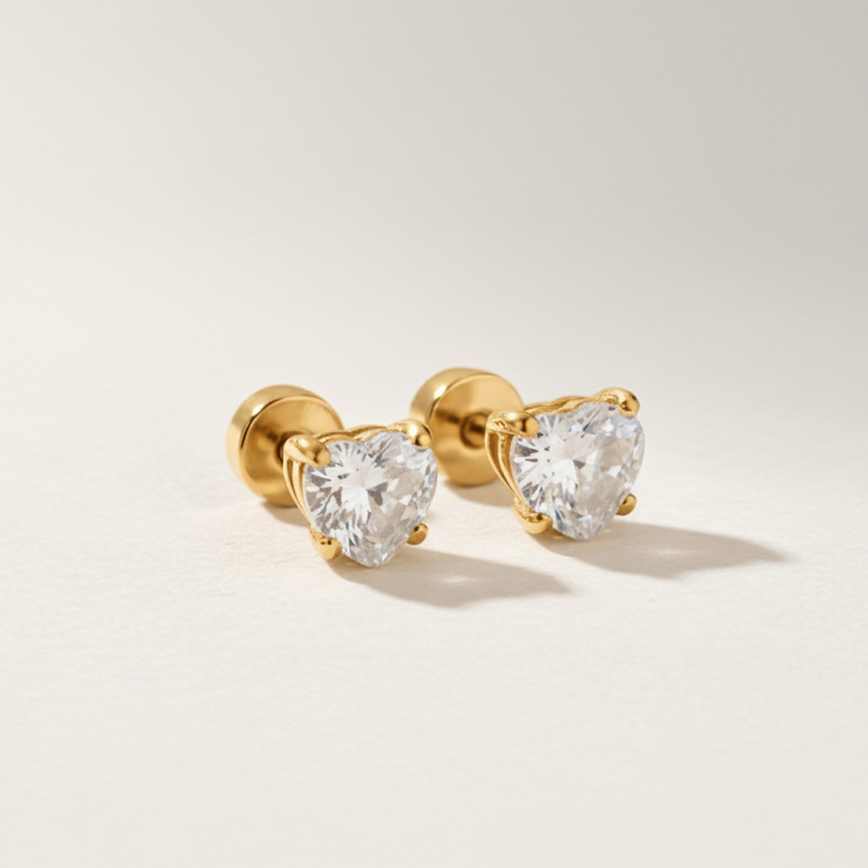 Love Heart Cubic Zirconia Flat Back Earrings