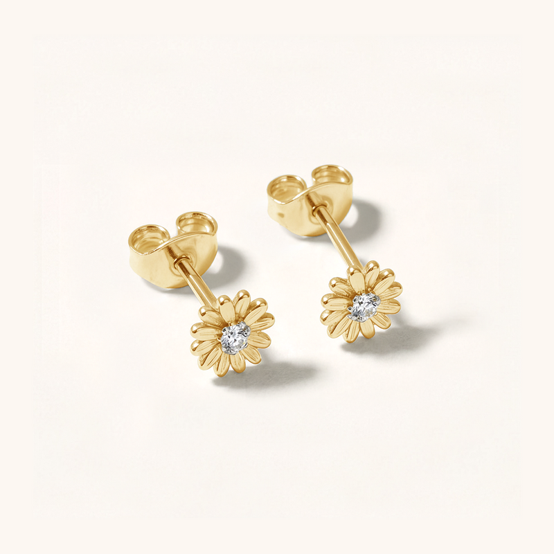 Dainty Daisy Cubic Zirconia Stud Earrings