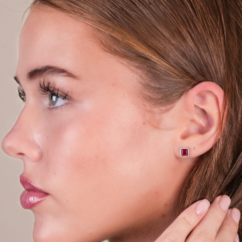 Cushion Birthstone Stud Earrings