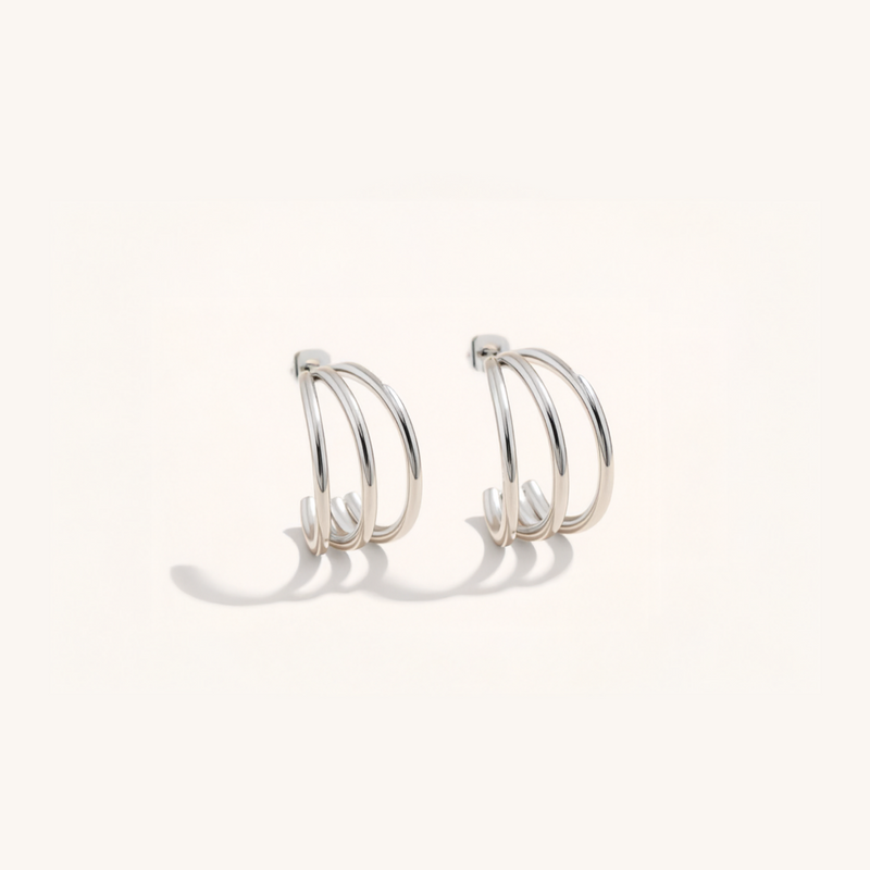 Trio Hoop Stud Earrings