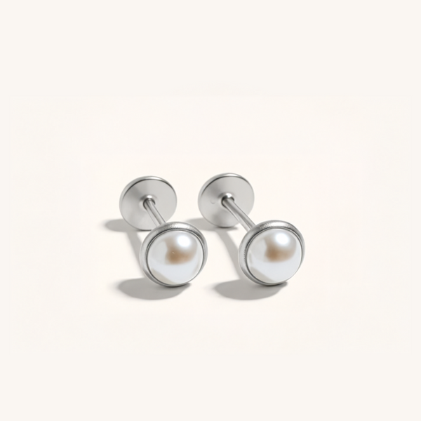 Pearl Bezel Set Flat Back Earrings