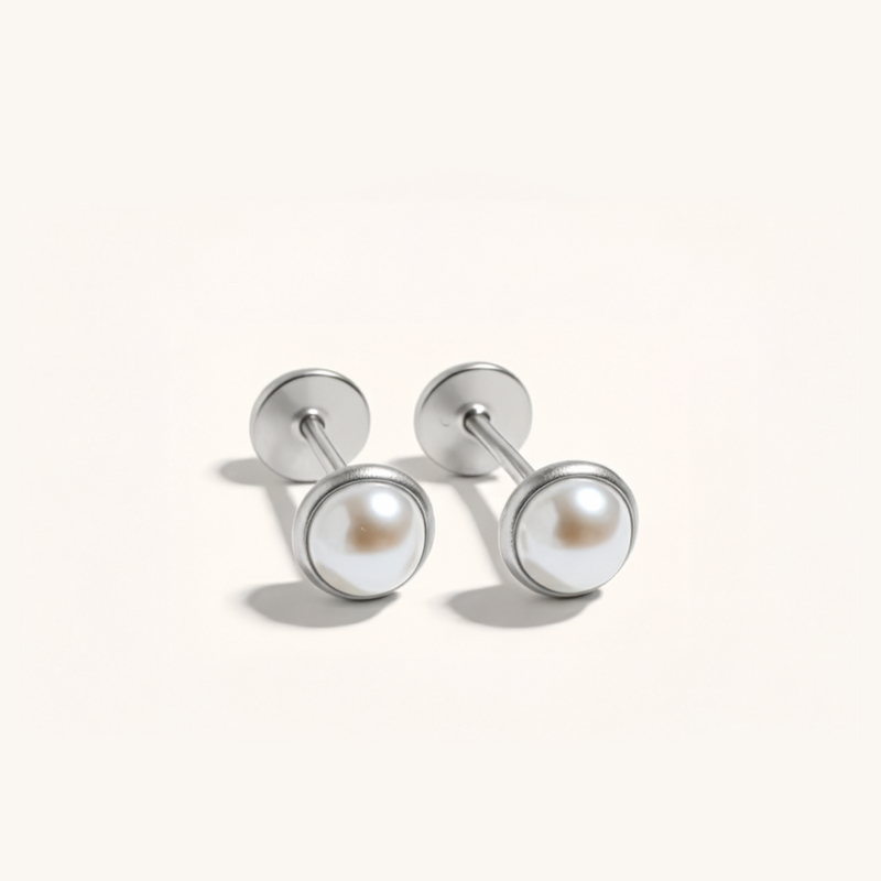 Pearl Bezel Set Flat Back Earrings