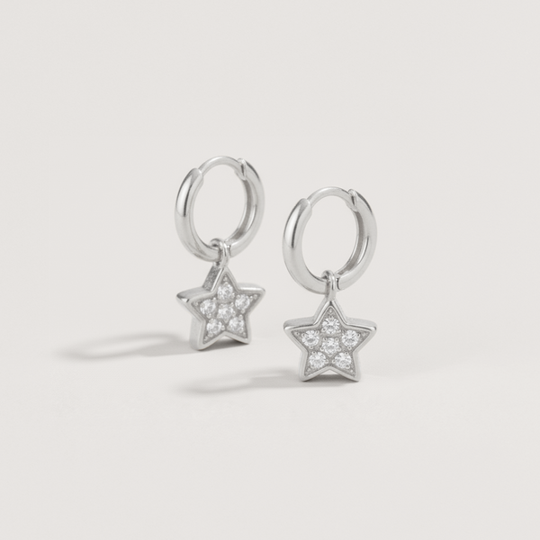 Sparkle Star Charm Hoop Earrings