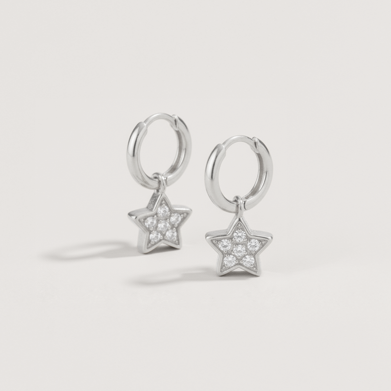 Sparkle Star Charm Hoop Earrings