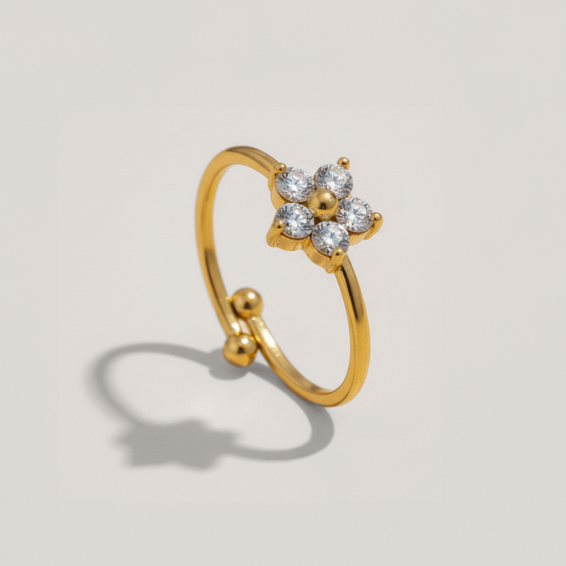 Adjustable Cubic Zironia Flower Ring
