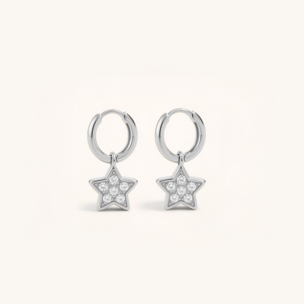 Sparkle Star Charm Hoop Earrings