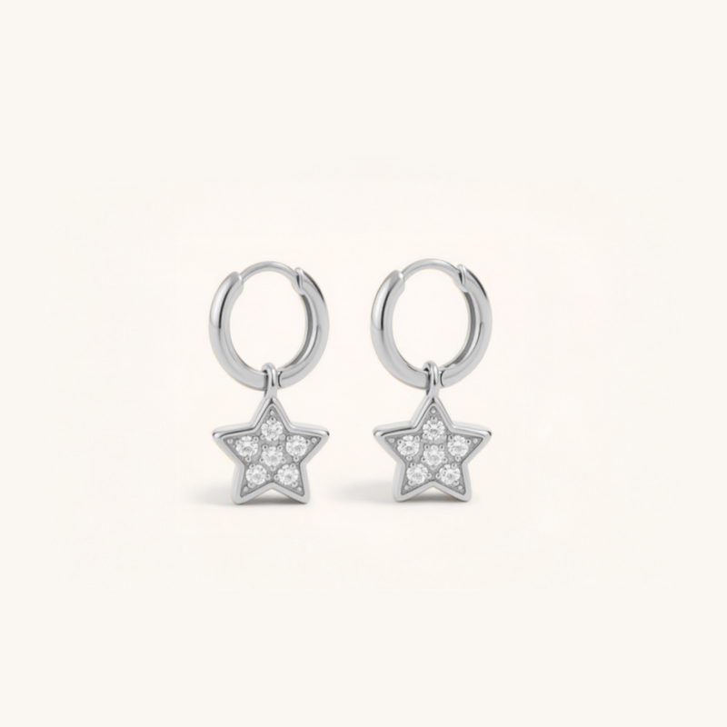 Sparkle Star Charm Hoop Earrings